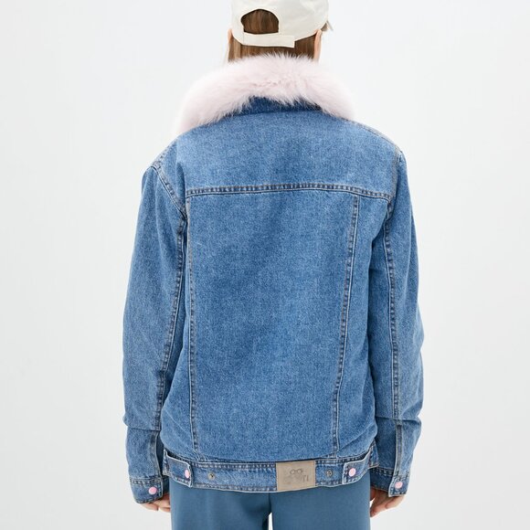 NWT DASTI Women's Sherpa Trucker Collar Jacket – Blue Denim & Pink Sherpa - Picture 3 of 11